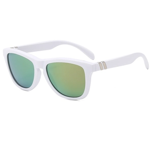 Retro square frame sunglasses in white with green-yellow gradient lenses for outdoor fashion