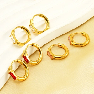 18K Vergoldete Edelstahl Creolen Mit Rechteckigem Zirkon Modischer Retro Schmuck Für Frauen