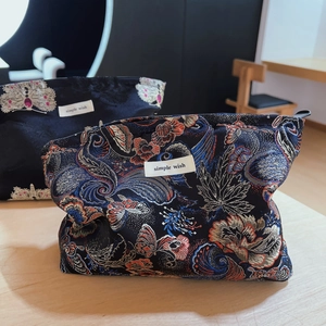 Jacquard Brocade Makeup Bag Butterfly Floral Clutch With Cotton Canvas Lining Large Capacity Travel Organizer Women