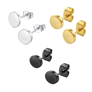 Set aus drei runden Edelstahl-Ohrsteckern in Silber, Gold und Schwarz für Damen
