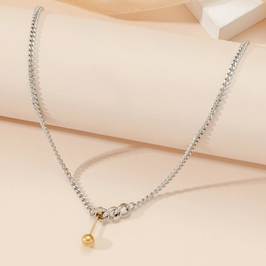 Minimalist titanium steel necklace with silver chain and golden ball pendant charm