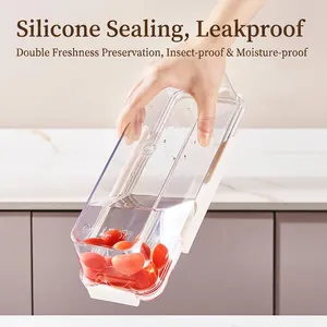 Airtight PET food storage container with silicone seal shown leakproof for kitchen use
