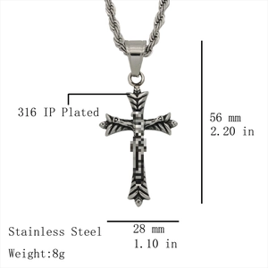 Detailed size chart for vintage stainless steel Jesus cross pendant, 56mm by 28mm dimensions
