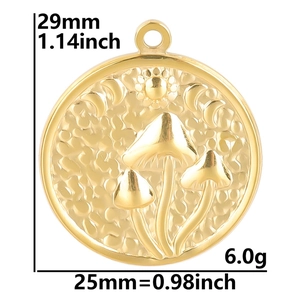 Detailed dimension guide for golden sun moon and mushroom charm pendant in 25x29mm size