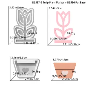 Silicone mold set for tulip stakes and heart flower pots with dimensions and weight specs