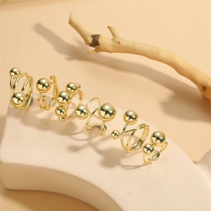 Bague En Cuivre Minimaliste Avec Perles En Métal Polies Design Géométrique Réglable Bijoux Dorés Pour Femmes Mode