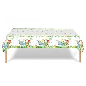 Rectangle dinosaur party tablecloth with watercolor cartoons for kids' birthday decor