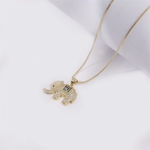 Golden elephant pendant necklace with micro-pave zircons and colorful gemstones