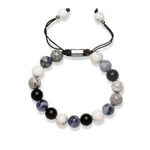 Natural 10mm stone bead bracelet set with adjustable black cord for men and women