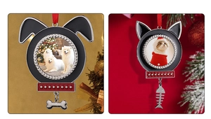 Sublimation pet photo frame ornaments with bone and fishbone charms on red ribbons