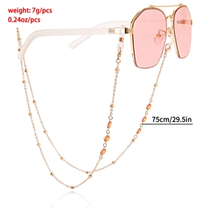 Colorful floral sunglasses chain in gold finish with orange beads and 75cm length