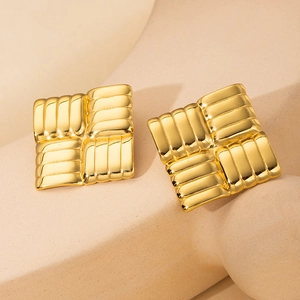 Elegant gold square stud earrings with textured metallic finish for a vintage fashion look