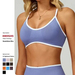 Damen Nahtloser Sport-BH Kontrastpaspel Nylon Elasthan Bügellos Hohler Rücken Laufen Yoga Fitness Gym Sportliches Top