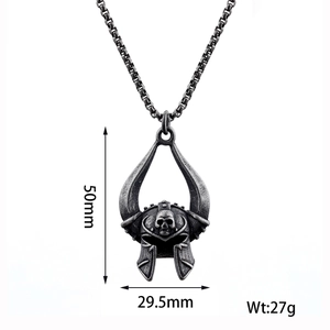 Detailed size specifications for the vintage silver skull helmet pendant measuring 50mm x 29.5mm