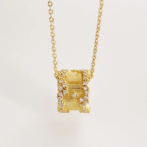 925 Sterling Silver Necklace Gold Plated Rotating Barrel Pendant Cubic Zirconia Pave Inlaid Minimalist Chic Jewelry For Women