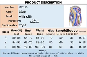 Tabella taglie dettagliata per vestito aderente blu con spalle scoperte e misure S-L