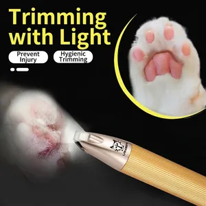 Tondeuse LED pour pattes d'animaux avec poignée dorée et lame de sécurité de précision