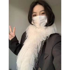 Elegant thick white faux fur scarf for women in minimalist solid color style