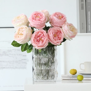 Realistic Austin Rose Artificial Flower Stem Real Touch Moisturizing Satin Cloth For Wedding Home Table Arrangement Prop
