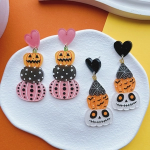 Cute Halloween acrylic glitter earrings with ghost and pumpkin patterns for women