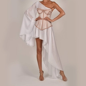 Einschulteriges Asymmetrisches Chiffonkleid Mit Korsetttaille Und Glockenärmel Elegantes Sexyes Abendkleid Partykleid