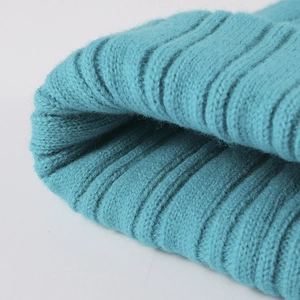 Thick cyan ribbed knit winter hat for men and women featuring warm double-layer fabric