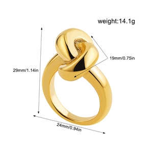 Detailed size specifications for the 18K gold chunky knotted teardrop open ring