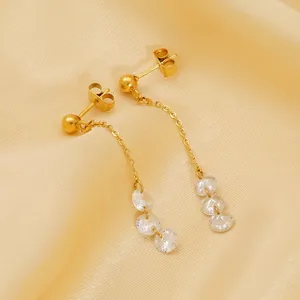 Dangle Earrings Stainless Steel 18K Gold Plated Long Tassel With Zircon Elegant Minimalist Fashion For Women