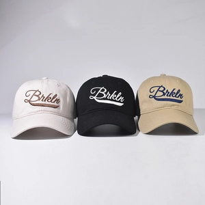Three cotton baseball caps with Brooklyn 3D embroidery in beige, black and khaki