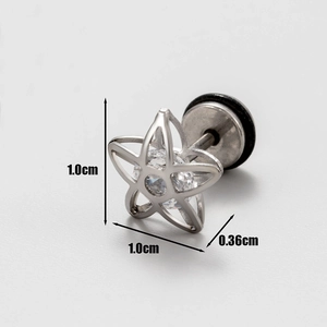 Vue détaillée des dimensions de la boucle d'oreille étoile en zircone de 1,0 cm par 0,36 cm