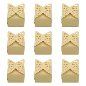 Set of 9 butterfly hollow favor boxes for weddings in elegant pearlized light gold finish