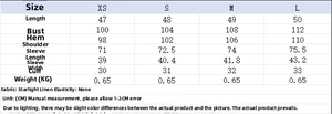 Size chart for women's double-breasted jacket showing measurements in CM from XS to L