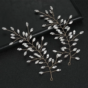 Set of two gold crystal rhinestone hair accessories with vine leaf design for wedding
