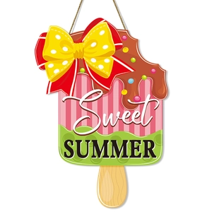 Plaque de porte Sweet Summer en forme de glace avec nœud à pois et couleurs vives