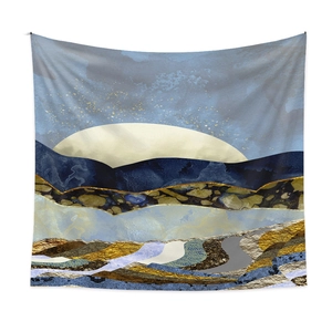 Detailed view of the soft polyester fabric texture and mountain print on the tapestry