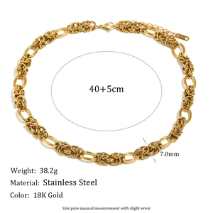 French vintage multi-ring chain necklace in 18K gold-plated stainless steel for women