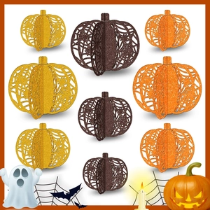 Halloween Pumpkin Ornaments Hollow Out Glitter Paper Pumpkin Decorations For Thanksgiving Party Table Desktop Ornaments Home Decor