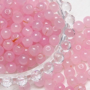 Pink frosted glass beads with gold wire drawing effect 8mm round beads for jewelry making