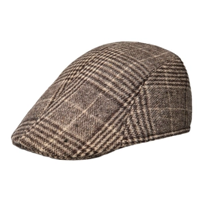 Classic British style brown plaid ivy cap for men, vintage warm winter newsboy hat style