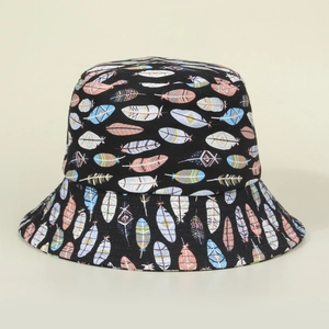Chapeau bob enfant noir avec imprimés plumes colorées pour protection solaire
