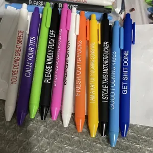 Set of 11 colorful funny pens with sarcastic quotes and matte plastic barrels