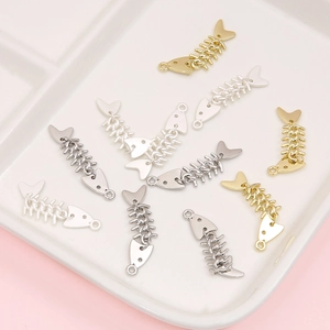 Articulated fish bone charms in gold and silver finish for DIY jewelry making