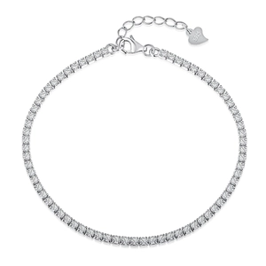 Classic S925 sterling silver tennis bracelet with round cubic zirconia and heart tag