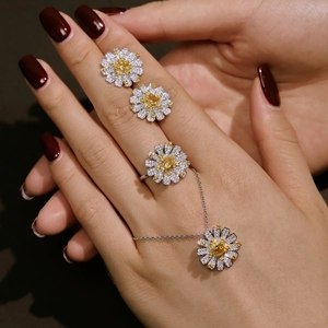 925 Sterling Silver Daisy Jewelry Collection For Women Luxury Flower Zirconia Inlaid Necklace Ring Stud Earrings Fashion Accessory