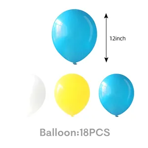 Set of 18 colorful 12-inch party balloons in sky blue, bright yellow, and white tones