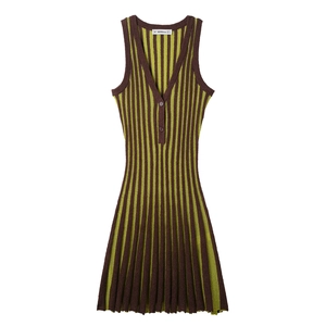 Vestito Mini Senza Maniche a Righe in Maglia Con Scollo a V Donna Slim Fit Bodycon a Costine per Estate Scuola Quotidiano