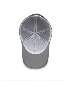 Detail view of the gray baseball cap interior with reinforced seams and sweatband