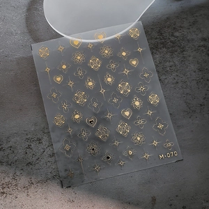 Stereo embossed gold foil nail stickers with stars and floral patterns, model M-070