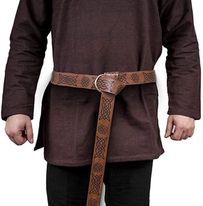 Medieval retro faux leather belt with Celtic knot embossing and round metal buckle