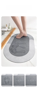 Three-step absorption test showing wet footprints disappearing on the Home bath mat
